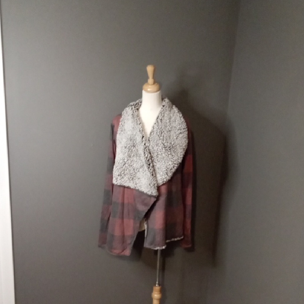 Thread & Supply Plaid Cardigan with Sherpa Collar